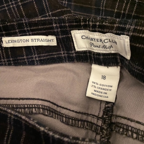 Charter Club Lexington Straight Blue Cotton Plaid Pull On Zip & Button Pants. - Picture 4 of 4